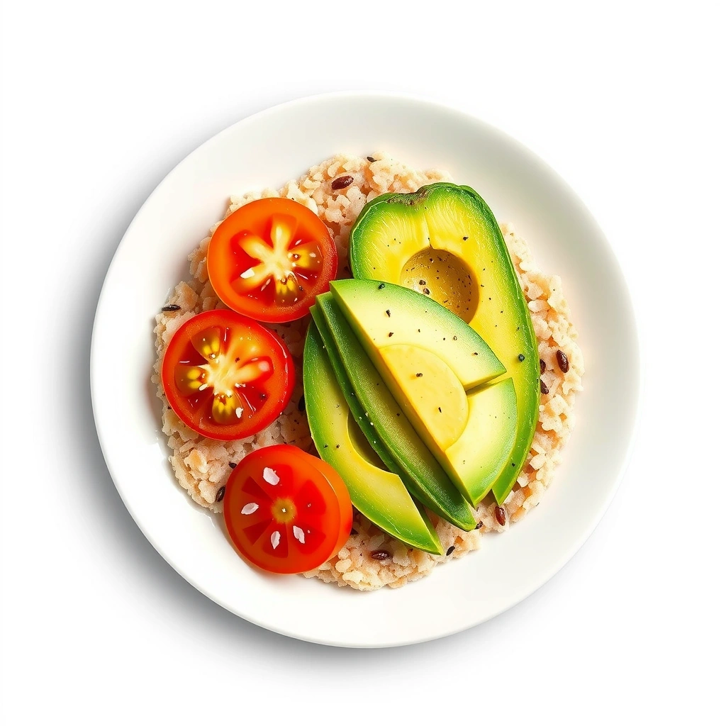 Rice cake with avocado and tomato